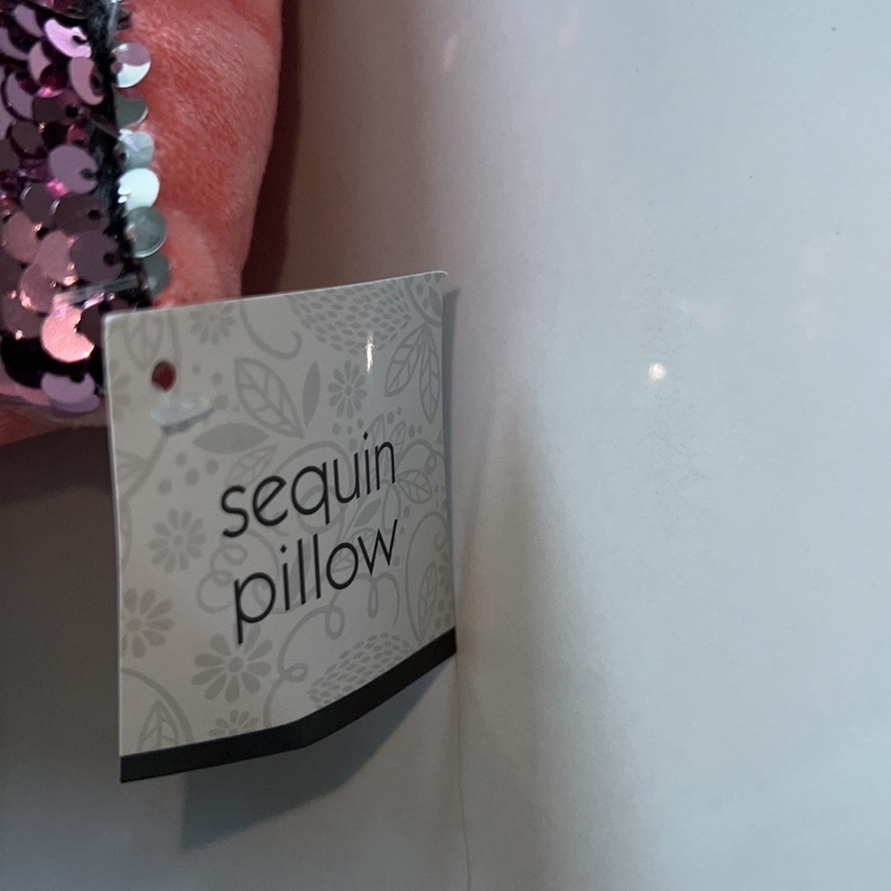 NWT 9 Inch Square Pink and Peach Double Sided Sequin Pillow with Velour Back - Picture 4 of 4